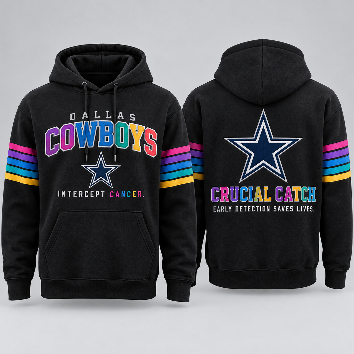 Dallas Cowboys 2026 Crucial Catch Midnight Rainbow Pullover Hoodie
