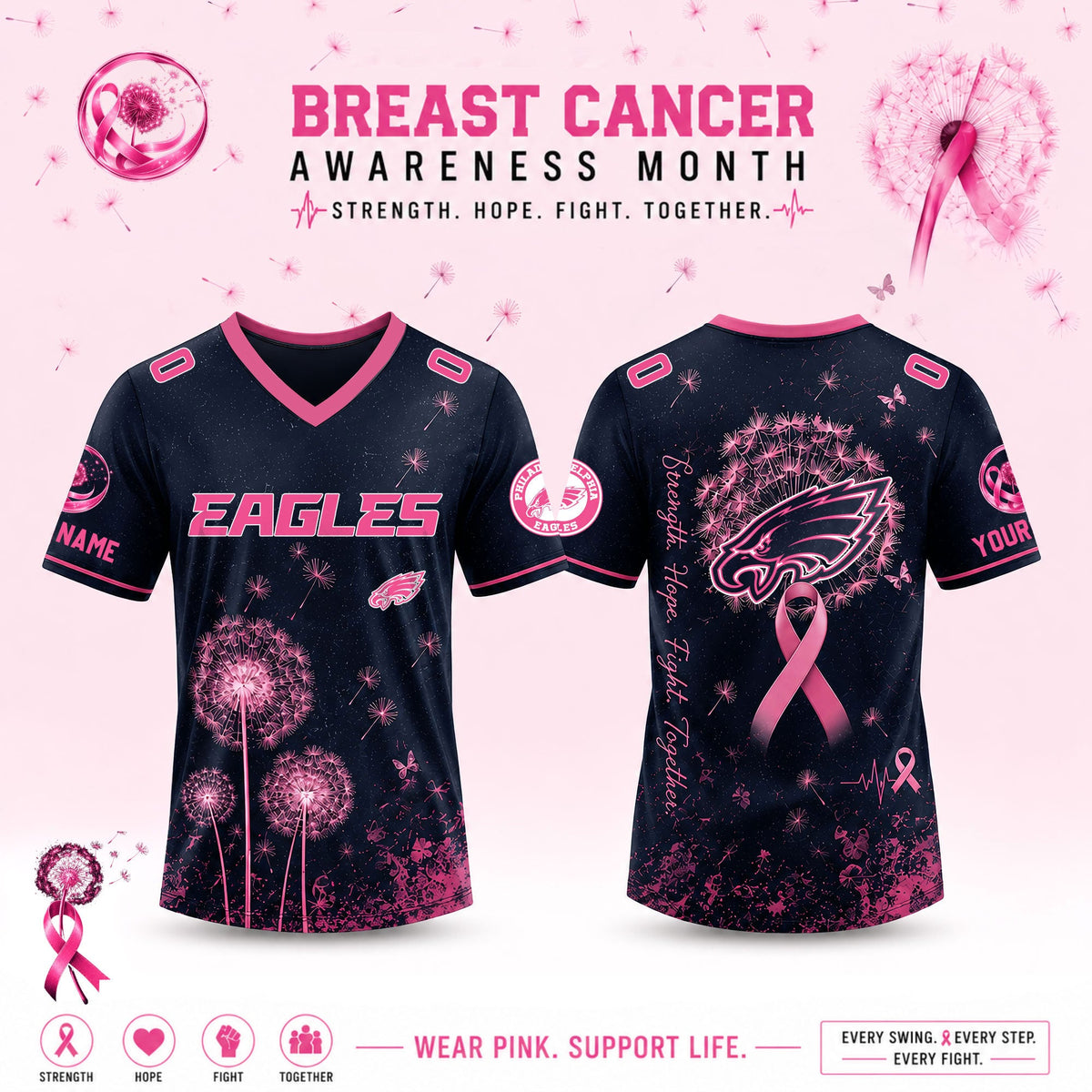 Limited Edition Philadelphia Eagles 2026 Breast Cancer Awareness x Dandelion of Hope Jersey