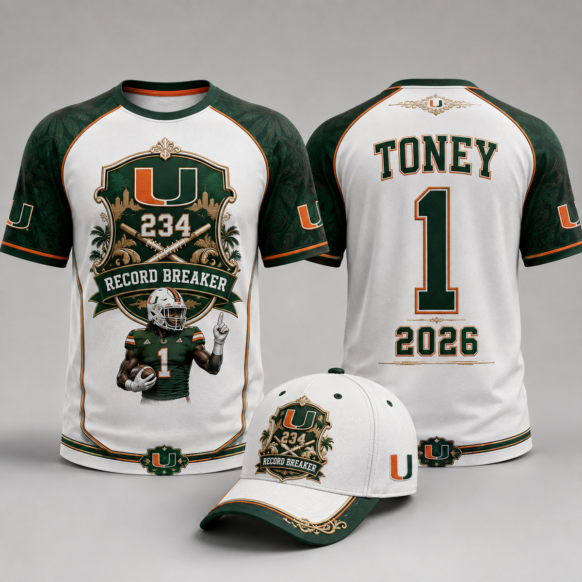 Malachi Toney 234 Yards Record Breaker Miami Hurricanes Crest T-Shirt