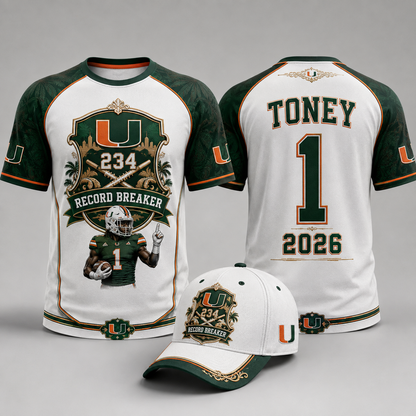 Malachi Toney 234 Yards Record Breaker Miami Hurricanes Crest T-Shirt