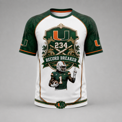 Malachi Toney 234 Yards Record Breaker Miami Hurricanes Crest T-Shirt