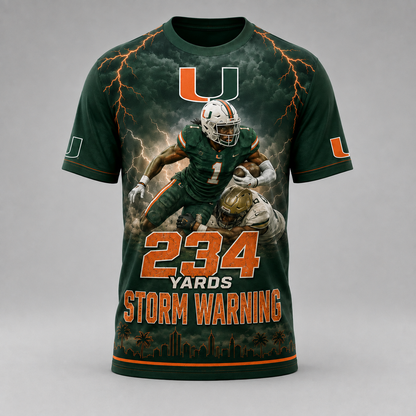 Malachi Toney 234 Yards Storm Warning Miami Hurricanes 2026 3D T-Shirt