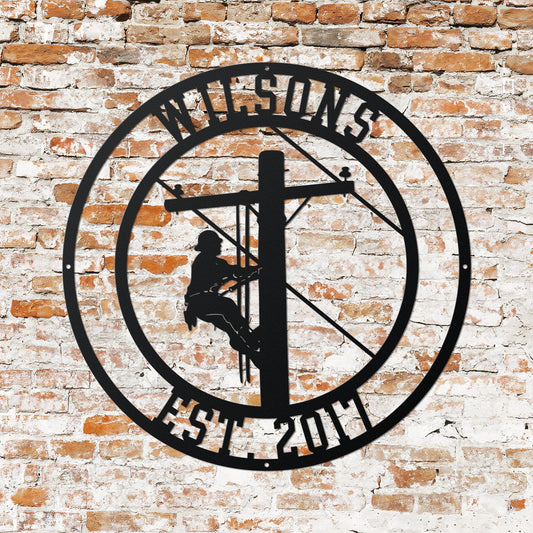 Custom Name Lineman Metal Sign, Personalized Lineman Wall Art With LED Light, Christmas Gift For Dad, Husband, Electrician Home Decor