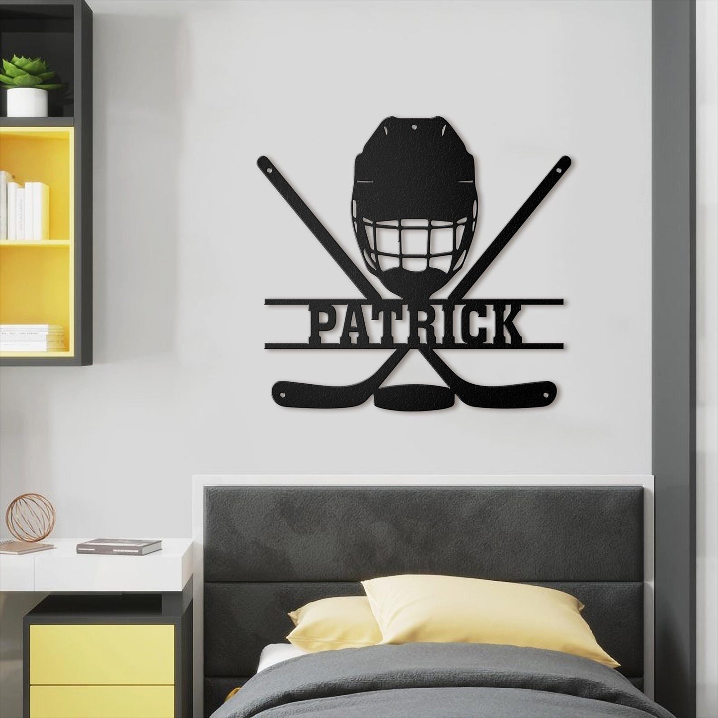Custom Hockey Metal  Sign With LED, Personalized Name & Number Wall Art LED Light, Hockey Gifts For Boys Bedroom, Gift For Man, Sport Sign