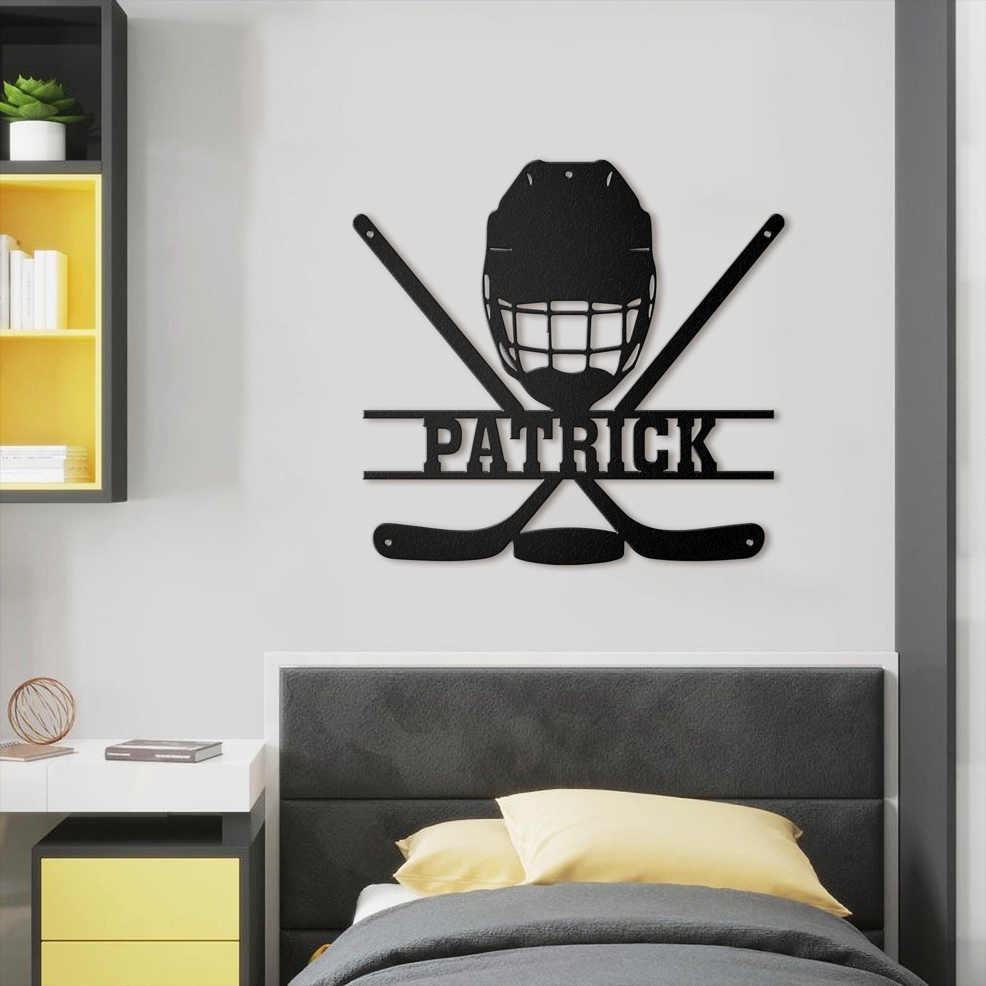 Custom Hockey Metal  Sign With LED, Personalized Name & Number Wall Art LED Light, Hockey Gifts For Boys Bedroom, Gift For Man, Sport Sign