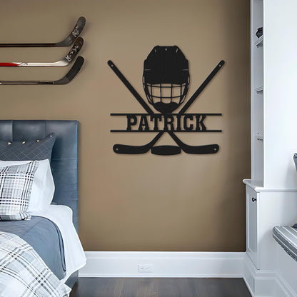 Custom Hockey Metal  Sign With LED, Personalized Name & Number Wall Art LED Light, Hockey Gifts For Boys Bedroom, Gift For Man, Sport Sign