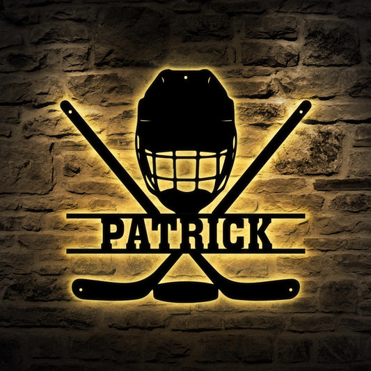 Custom Hockey Metal  Sign With LED, Personalized Name & Number Wall Art LED Light, Hockey Gifts For Boys Bedroom, Gift For Man, Sport Sign