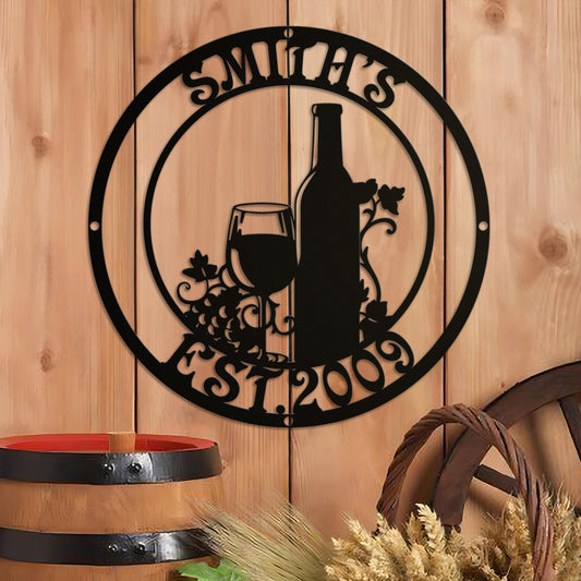 Custom Wine Bar Metal Wall Art Decor, Wine Shop Sign With Led Light, Wine Bar Sign, Bar Cart Art, Gift For Him, Wine & Grapes Metal Sign