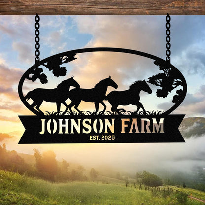 Personalized Horse Metal Sign, Custom Ranch Sign, Horse Lovers Gift, Farm Entrance Sign, Metal Wall Art, Custom Farm Name Sign, Horse Decor