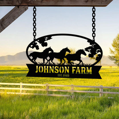 Personalized Horse Metal Sign, Custom Ranch Sign, Horse Lovers Gift, Farm Entrance Sign, Metal Wall Art, Custom Farm Name Sign, Horse Decor