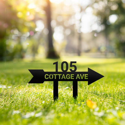 Personalized Address Arrow Metal Yard Sign, Custom Arrow House Number Garden Decor, Street Name Sign, Housewarming Gift, Yard Decor