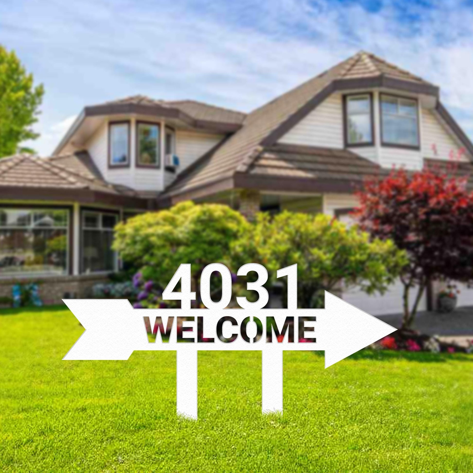 Personalized Address Arrow Metal Yard Sign, Custom Arrow House Number Garden Decor, Street Name Sign, Housewarming Gift, Yard Decor