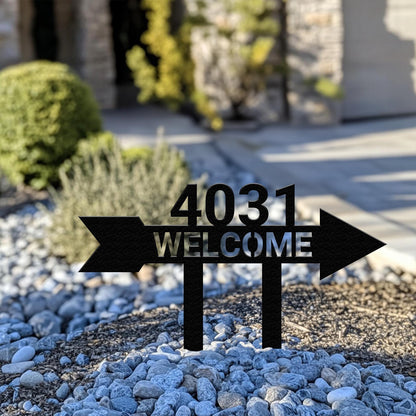 Personalized Address Arrow Metal Yard Sign, Custom Arrow House Number Garden Decor, Street Name Sign, Housewarming Gift, Yard Decor