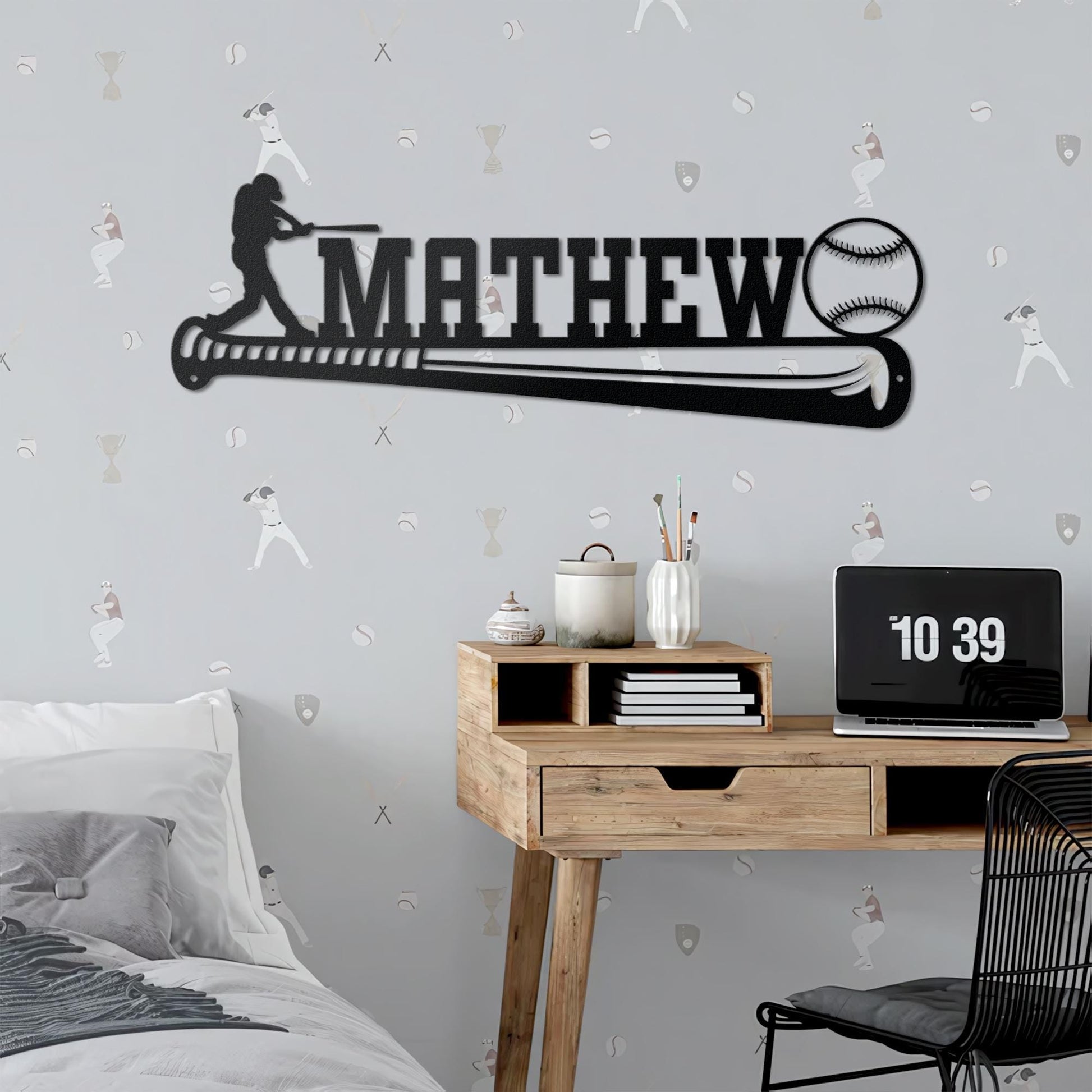 Baseball Player Metal Wall Art, Custom Name Sign, Personalized Sports Room, Game Room Decor, Gift for Athlete, Fan, or Baseball Coach