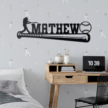Baseball Player Metal Wall Art, Custom Name Sign, Personalized Sports Room, Game Room Decor, Gift for Athlete, Fan, or Baseball Coach