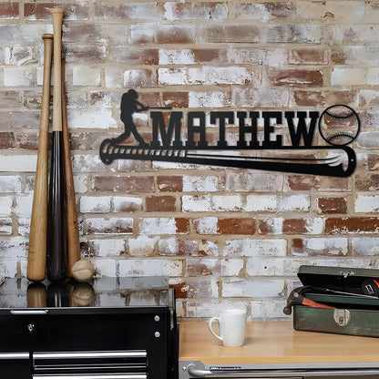 Baseball Player Metal Wall Art, Custom Name Sign, Personalized Sports Room, Game Room Decor, Gift for Athlete, Fan, or Baseball Coach