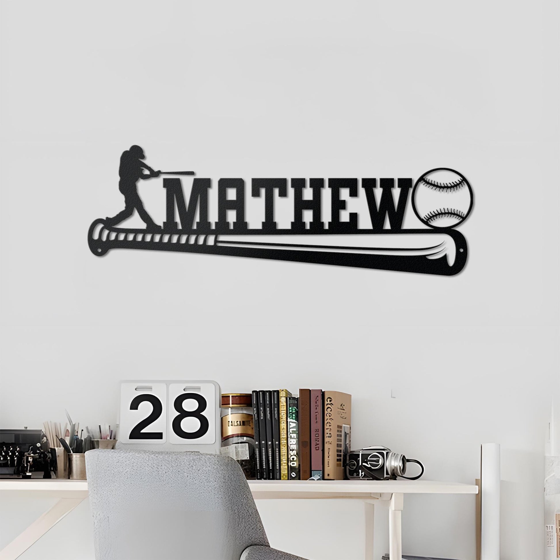Baseball Player Metal Wall Art, Custom Name Sign, Personalized Sports Room, Game Room Decor, Gift for Athlete, Fan, or Baseball Coach
