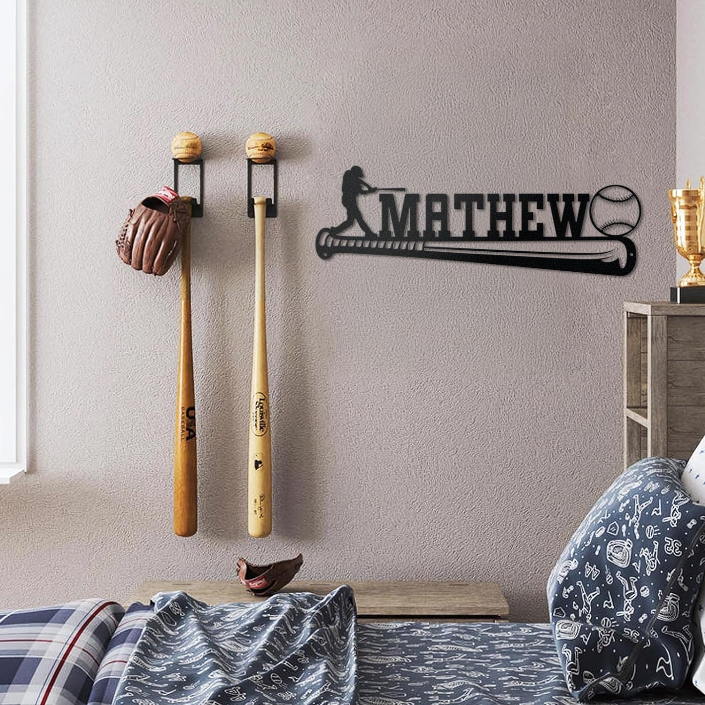 Baseball Player Metal Wall Art, Custom Name Sign, Personalized Sports Room, Game Room Decor, Gift for Athlete, Fan, or Baseball Coach