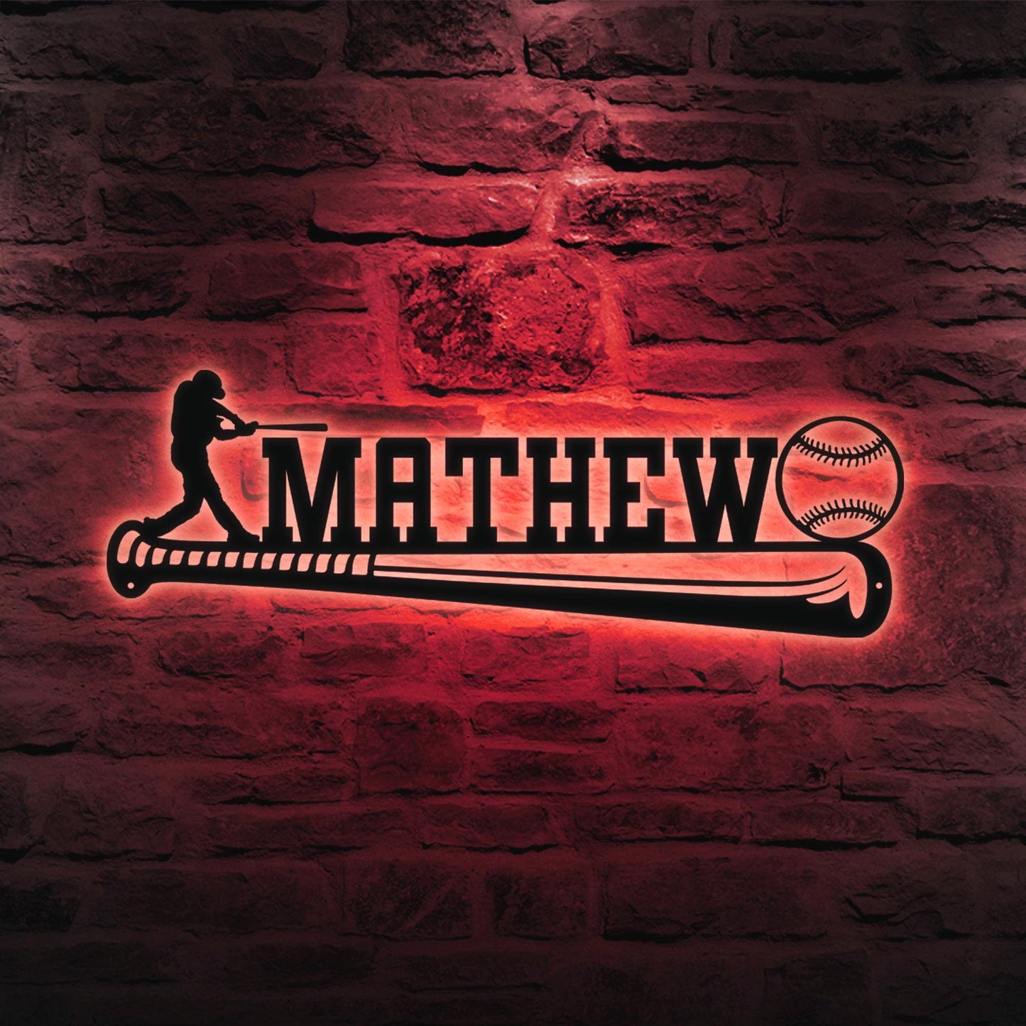 Baseball Player LED Metal Wall Art, Custom Name Sign, Personalized Sports Room, Game Room Decor, Gift for Athlete, Fan, or Baseball Coach