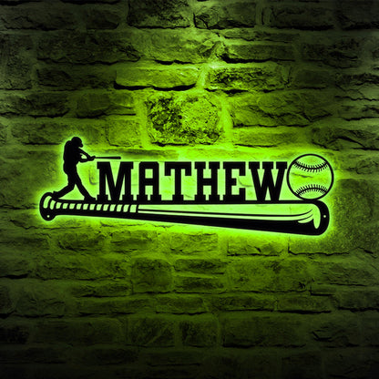 Baseball Player LED Metal Wall Art, Custom Name Sign, Personalized Sports Room, Game Room Decor, Gift for Athlete, Fan, or Baseball Coach