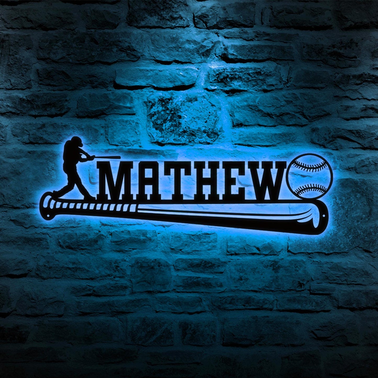 Baseball Player LED Metal Wall Art, Custom Name Sign, Personalized Sports Room, Game Room Decor, Gift for Athlete, Fan, or Baseball Coach