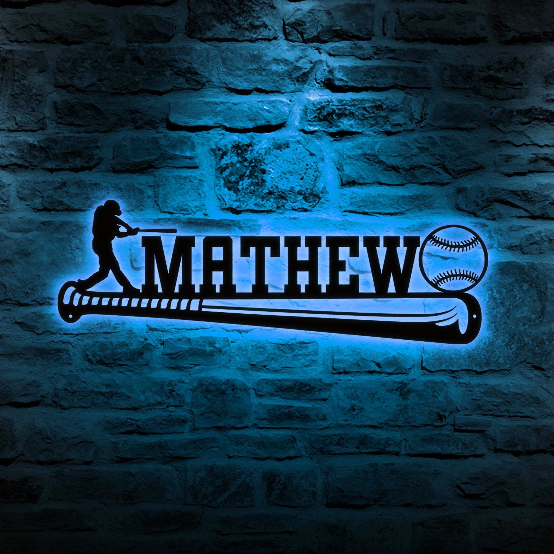 Baseball Player LED Metal Wall Art, Custom Name Sign, Personalized Sports Room, Game Room Decor, Gift for Athlete, Fan, or Baseball Coach