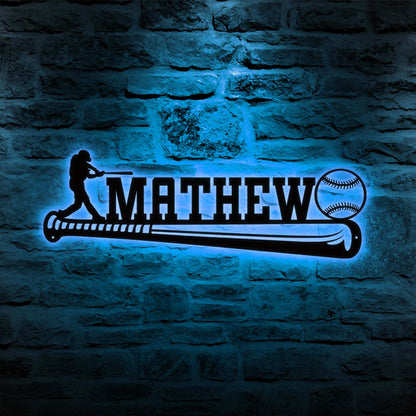 Baseball Player LED Metal Wall Art, Custom Name Sign, Personalized Sports Room, Game Room Decor, Gift for Athlete, Fan, or Baseball Coach