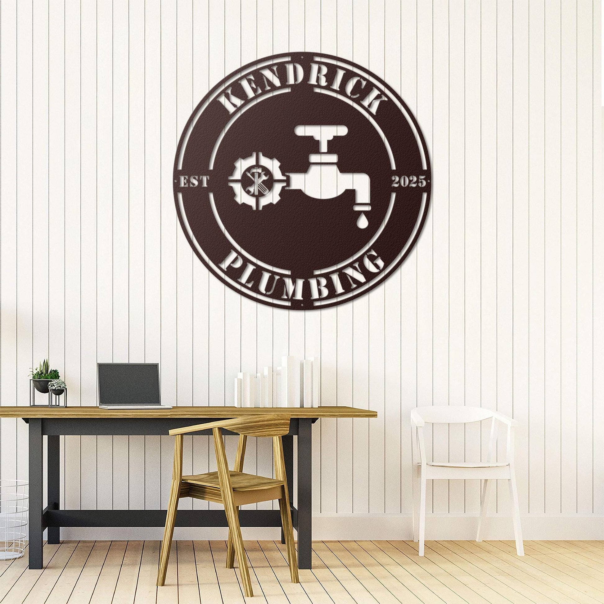 Custom Plumbing Metal Sign – Personalized Business Logo Wall Art, Plumber Office Decor, Gift for Handyman or Plumbing Company Owners