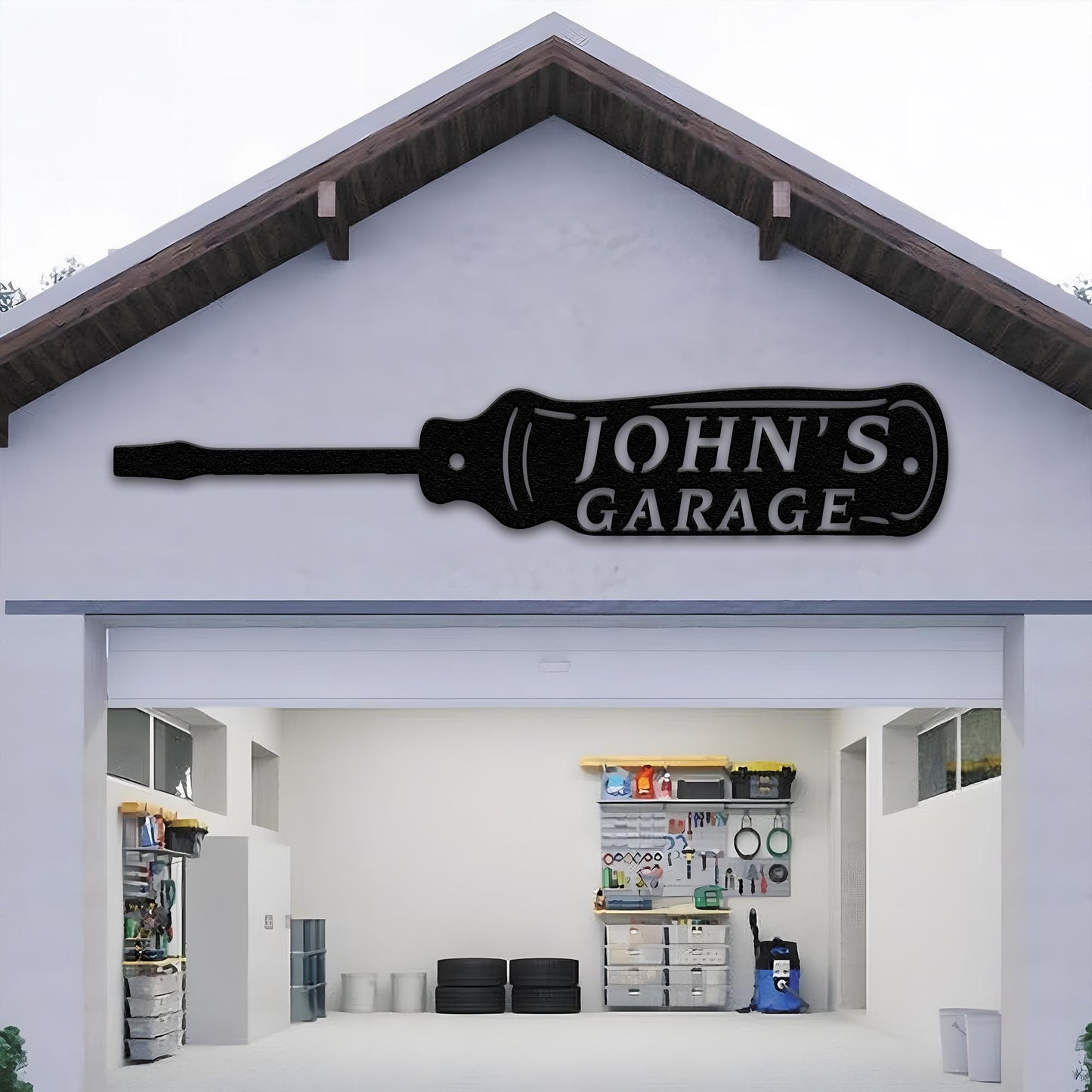Rustic Garage Metal Sign – Personalized Screwdriver Wall Art, Custom Workshop Decor, Gift for Mechanic, Car Enthusiast, or Handyman