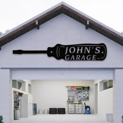 Rustic Garage Metal Sign – Personalized Screwdriver Wall Art, Custom Workshop Decor, Gift for Mechanic, Car Enthusiast, or Handyman