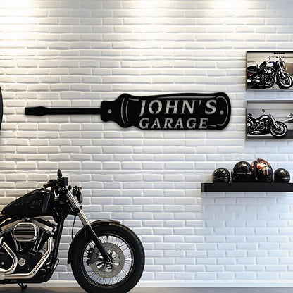 Rustic Garage Metal Sign – Personalized Screwdriver Wall Art, Custom Workshop Decor, Gift for Mechanic, Car Enthusiast, or Handyman