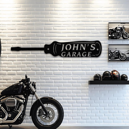 Rustic Garage Metal Sign – Personalized Screwdriver Wall Art, Custom Workshop Decor, Gift for Mechanic, Car Enthusiast, or Handyman