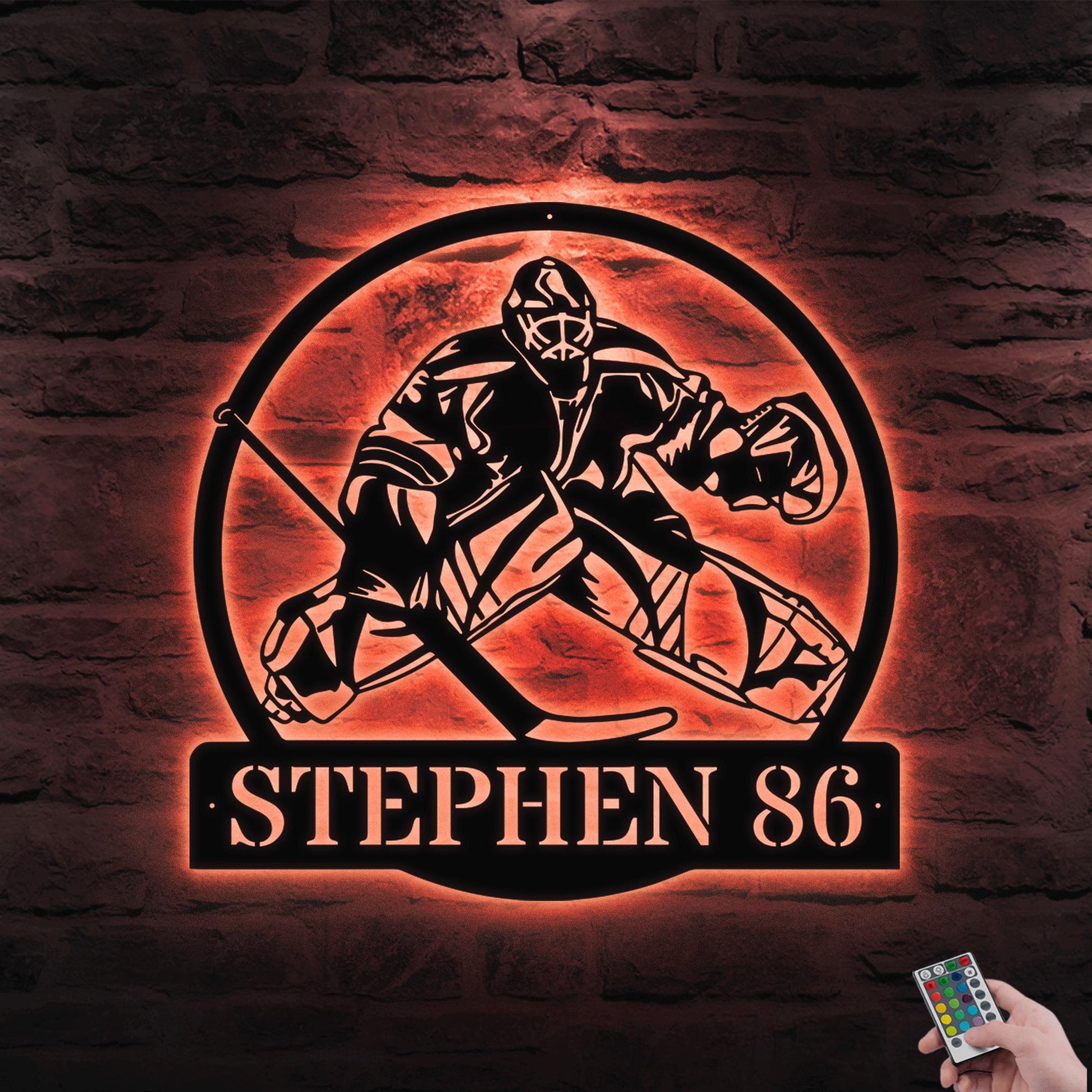 Custom Hockey Goalie LED Metal Wall Art – Personalized Hockey Name Sign, Sports Wall Decor, Man Cave or Game Room Sign, Gift for Dad