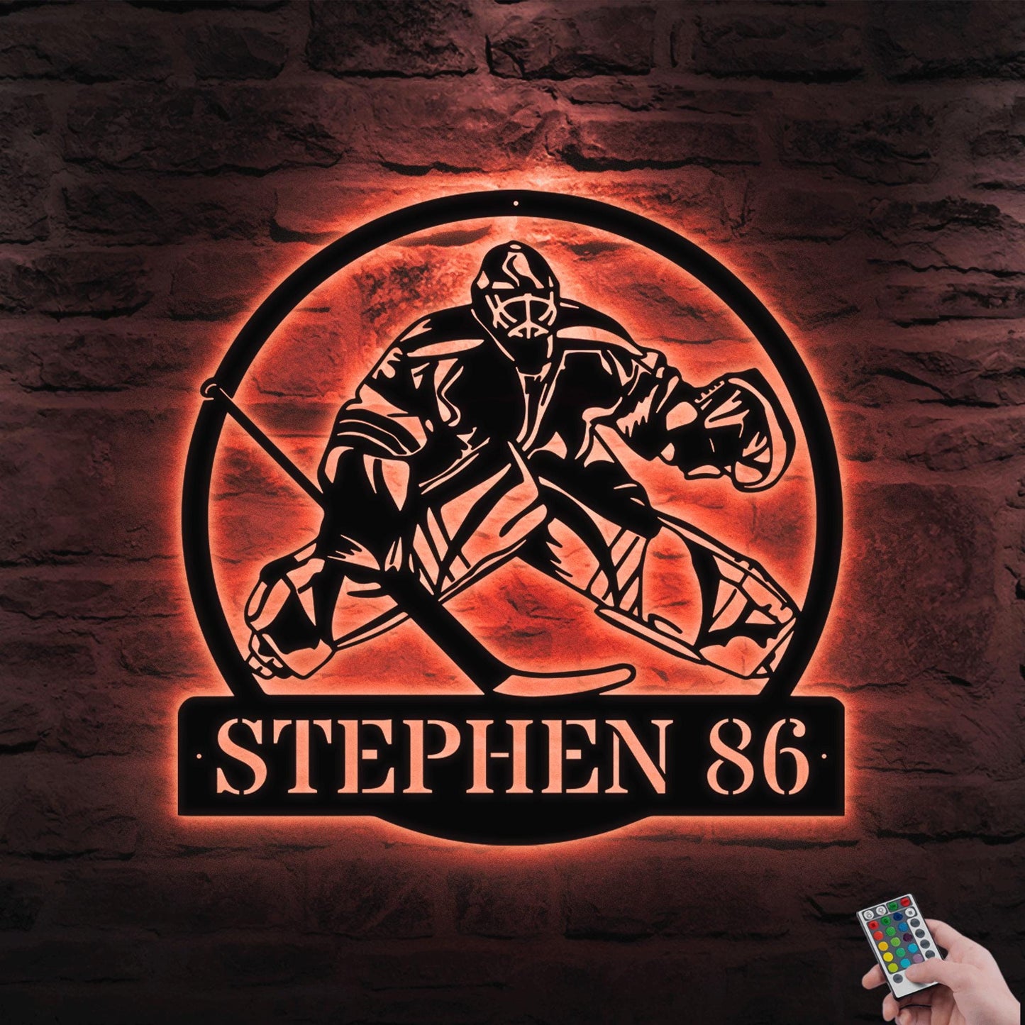 Custom Hockey Goalie LED Metal Wall Art – Personalized Hockey Name Sign, Sports Wall Decor, Man Cave or Game Room Sign, Gift for Dad
