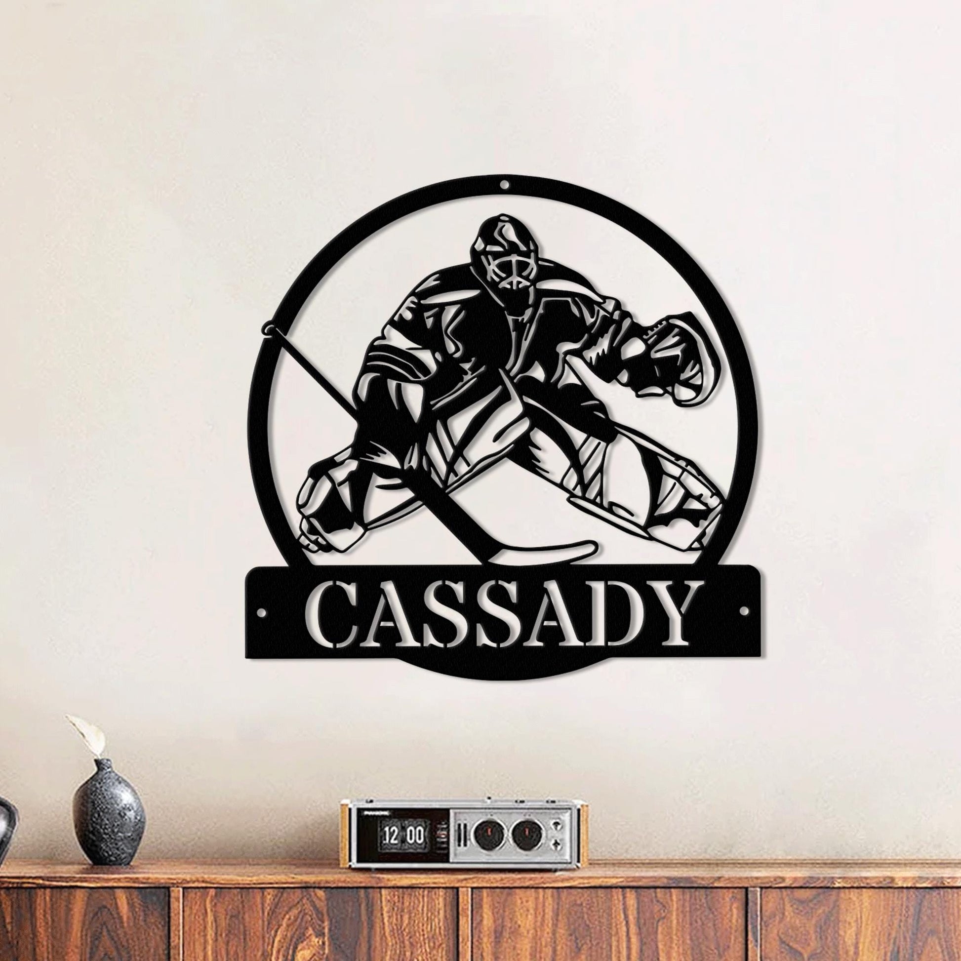 Custom Hockey Goalie LED Metal Wall Art – Personalized Hockey Name Sign, Sports Wall Decor, Man Cave or Game Room Sign, Gift for Dad