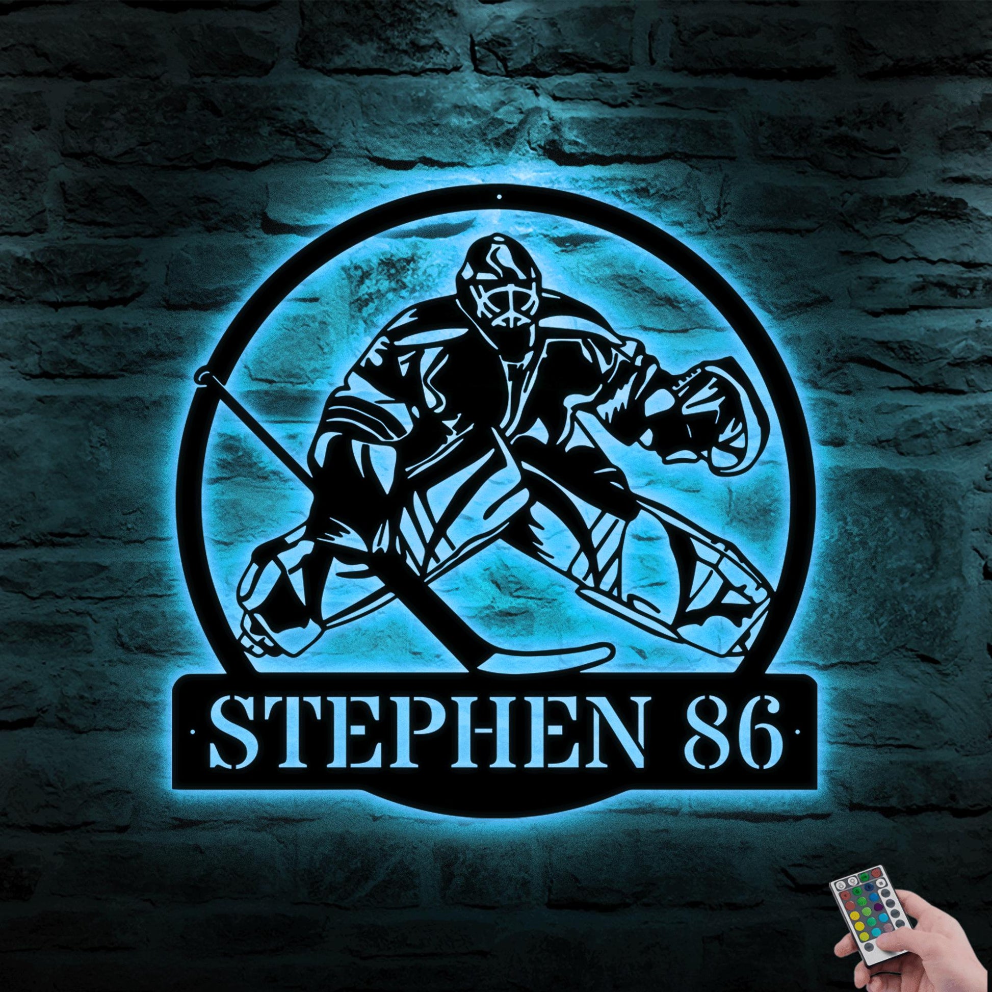 Custom Hockey Goalie LED Metal Wall Art – Personalized Hockey Name Sign, Sports Wall Decor, Man Cave or Game Room Sign, Gift for Dad