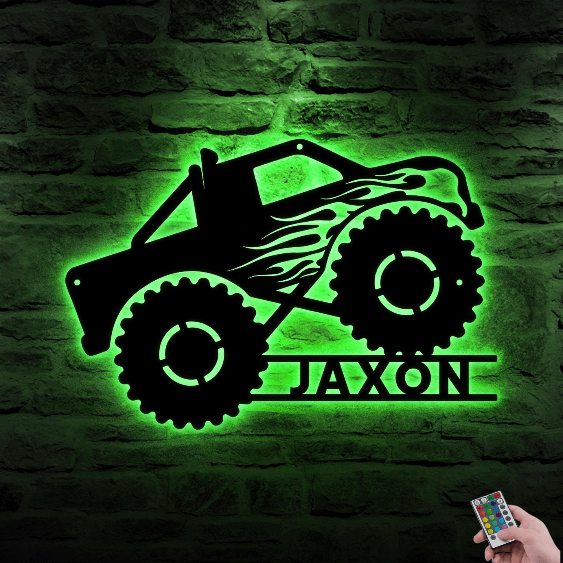 Personalized Monster Truck LED Metal Sign – Custom Nursery or Kids Room Wall Art, Fun Gift for Boys, Christmas or Birthday Present
