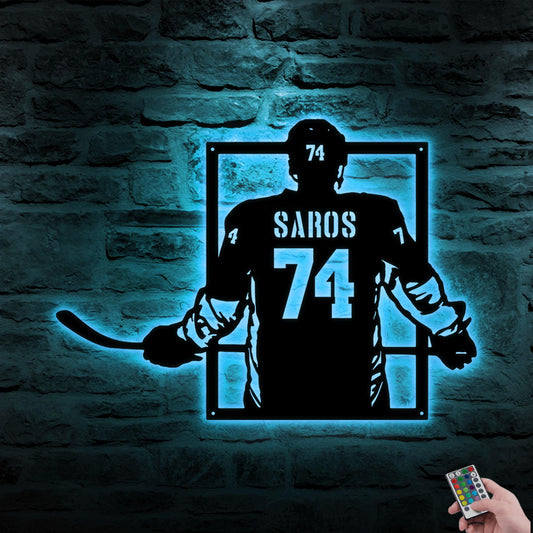 Personalized Hockey Metal Sign with LED Light – Custom Hockey Wall Art for Room, Game Room, or Man Cave, Gift for Hockey Fan