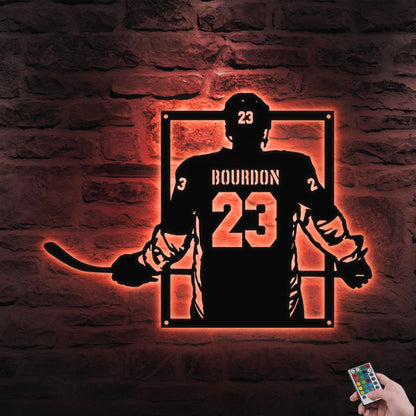 Personalized Hockey Metal Sign with LED Light – Custom Hockey Wall Art for Room, Game Room, or Man Cave, Gift for Hockey Fan