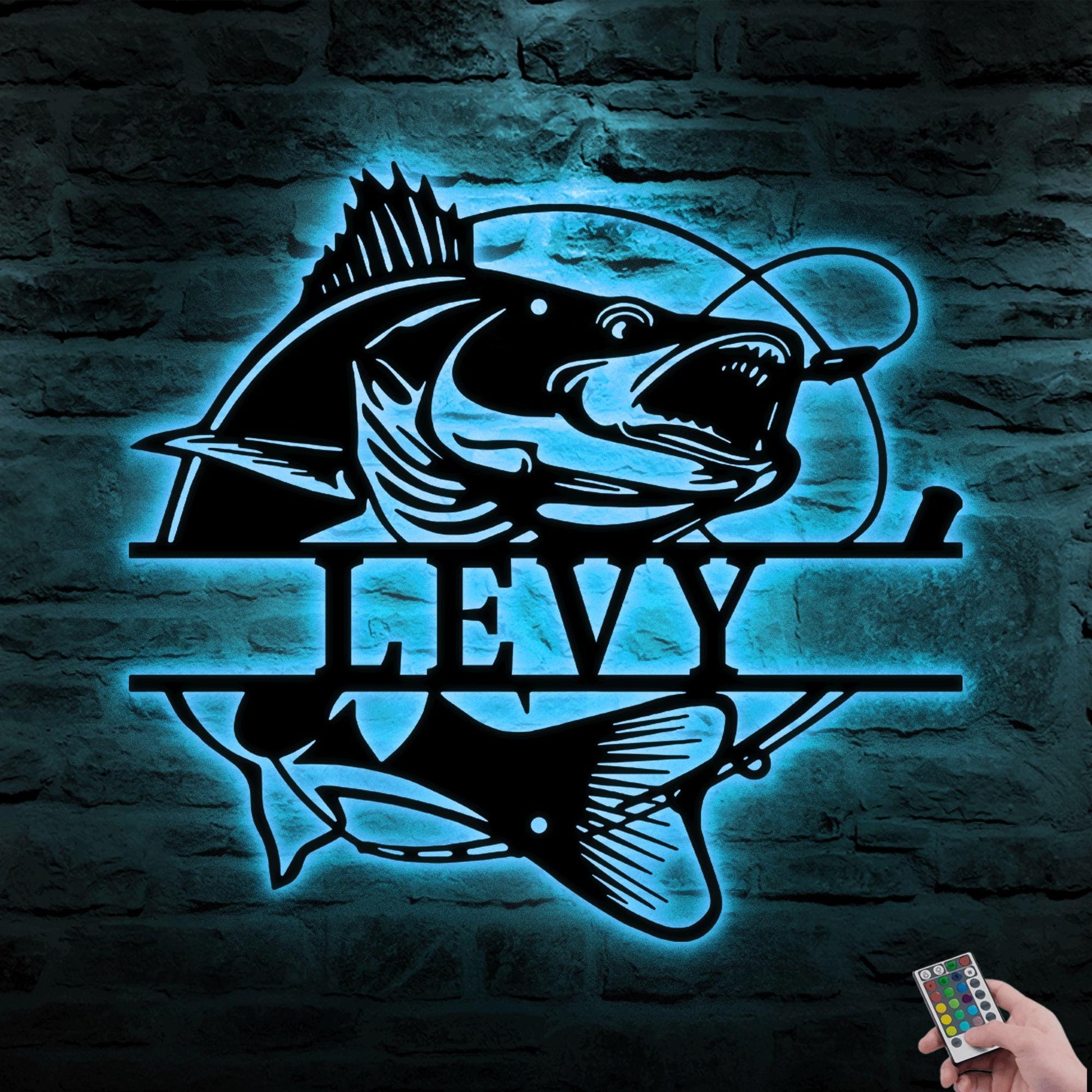 Personalized Walleye Fish Metal Sign with LED Light – Custom Wall Decor, Perfect Fishing Lover Gift, Anniversary or Cabin Present