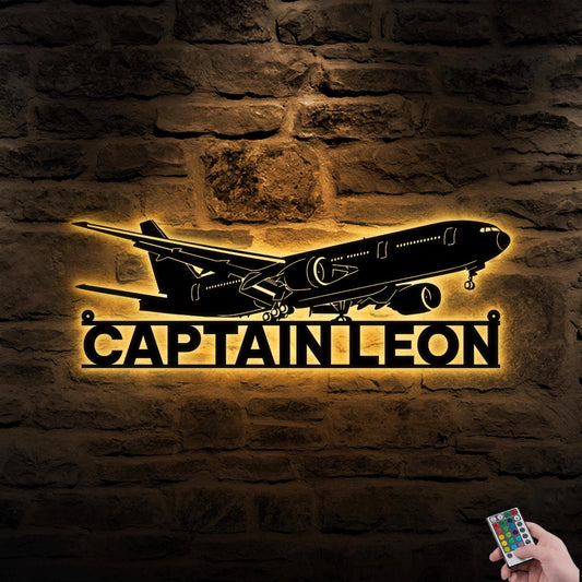 LED Boeing 777 Metal Wall Art – Personalized Airplane Name Sign, Home or Office Decor, Gift for Pilot, Aviation Hobbyist, or Traveler