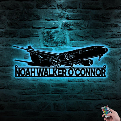 LED Boeing 777 Metal Wall Art – Personalized Airplane Name Sign, Home or Office Decor, Gift for Pilot, Aviation Hobbyist, or Traveler