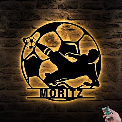 Personalized Soccer LED Metal Sign – Custom Football Wall Art, Soccer Name Sign for Room, Game Room, or Man Cave, Gift for Him