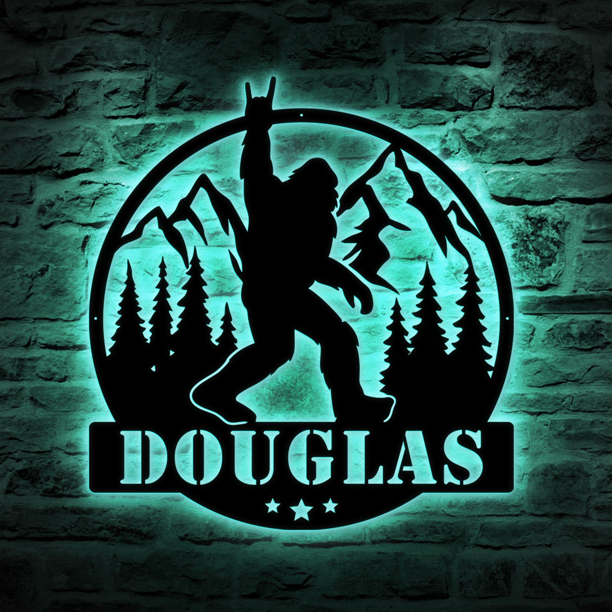Custom Bigfoot LED Metal Wall Art – Personalized Sasquatch Name Sign, Cabin or Nursery Decor, Perfect Christmas or Birthday Gift