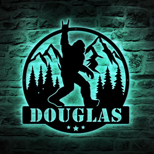 Custom Bigfoot LED Metal Wall Art – Personalized Sasquatch Name Sign, Cabin or Nursery Decor, Perfect Christmas or Birthday Gift