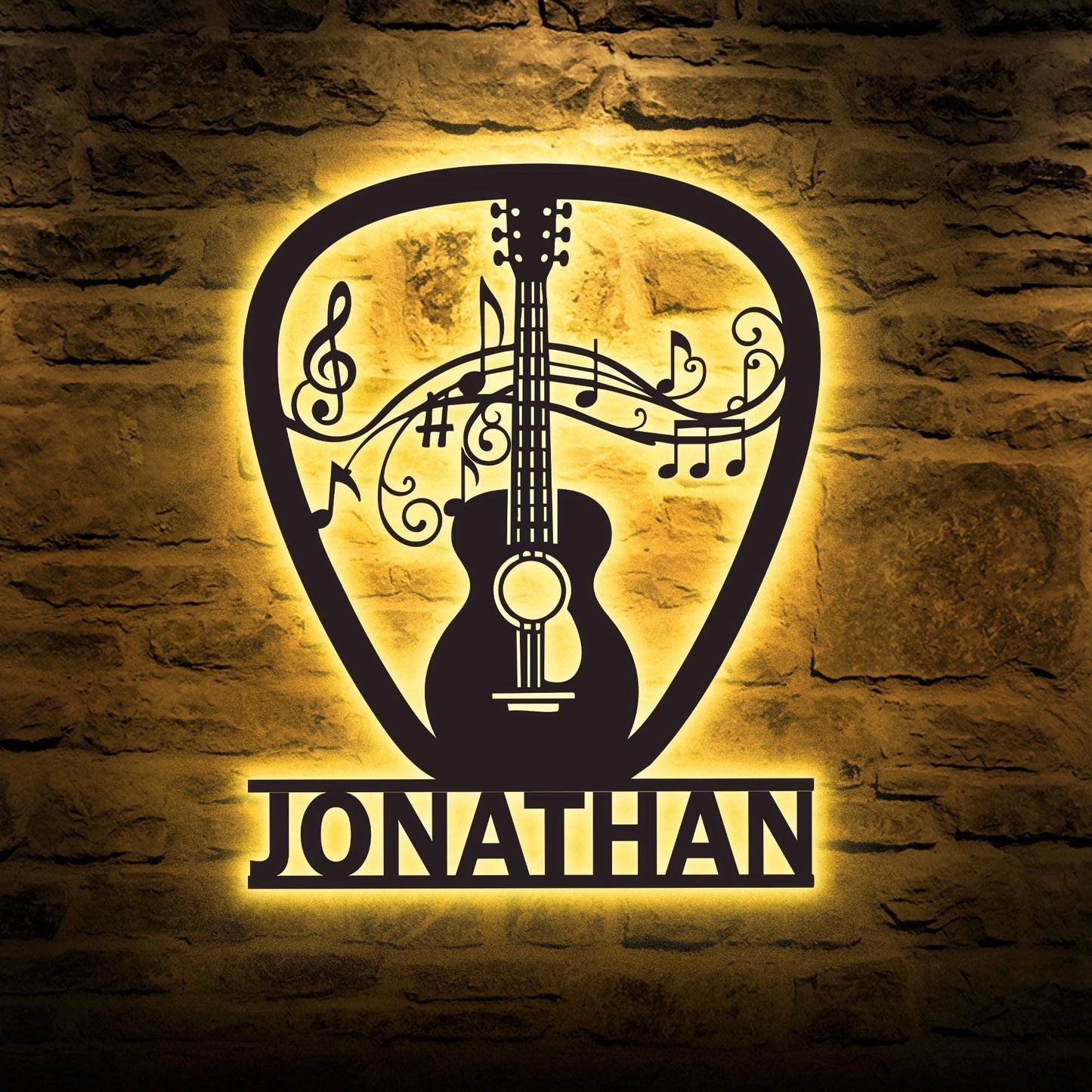 Custom Guitarist LED Metal Sign – Personalized Guitar Pick Wall Art, Music Room or Studio Decor, Great Xmas or Birthday Gift for Players