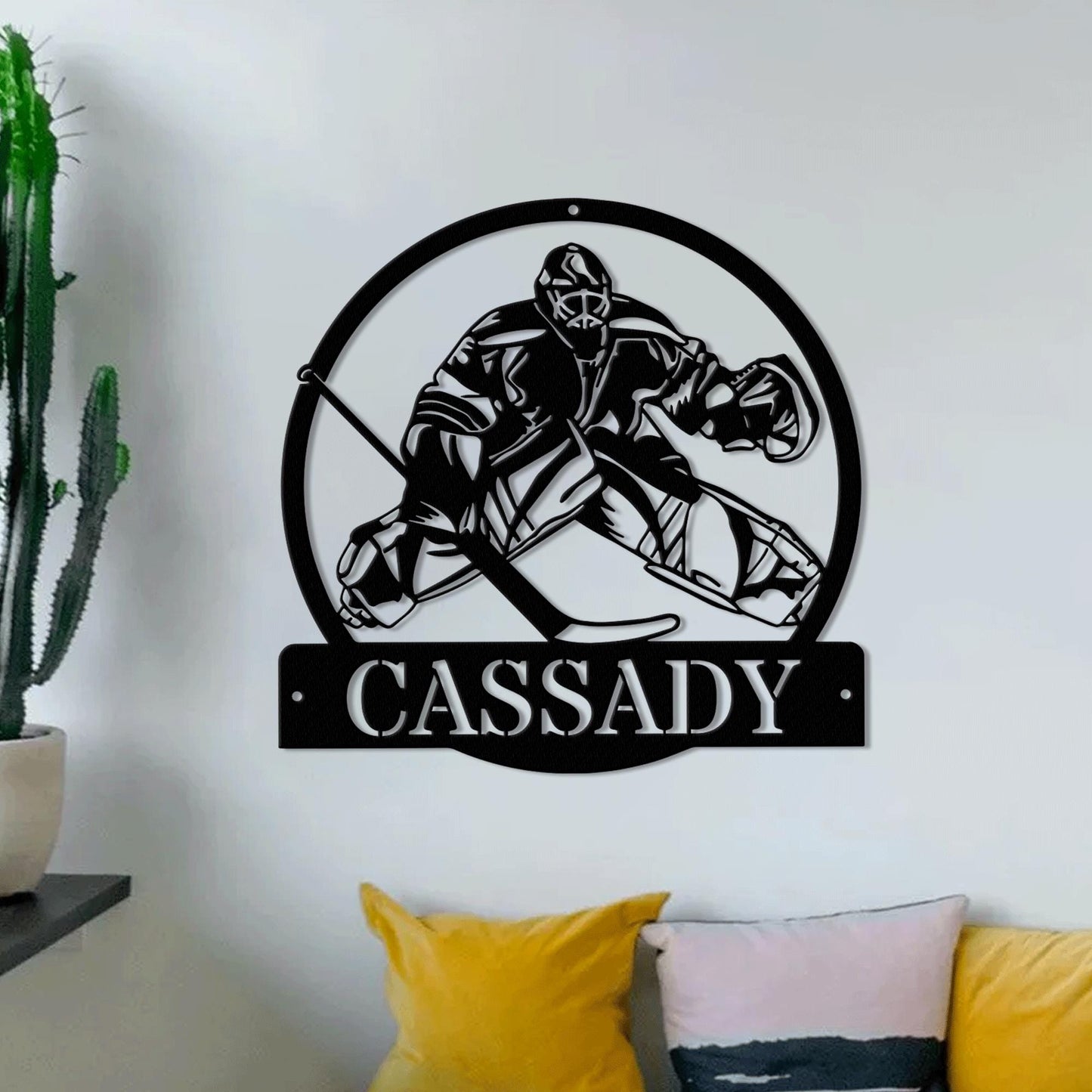Custom Hockey Goalie LED Metal Wall Art – Personalized Hockey Name Sign, Sports Wall Decor, Man Cave or Game Room Sign, Gift for Dad