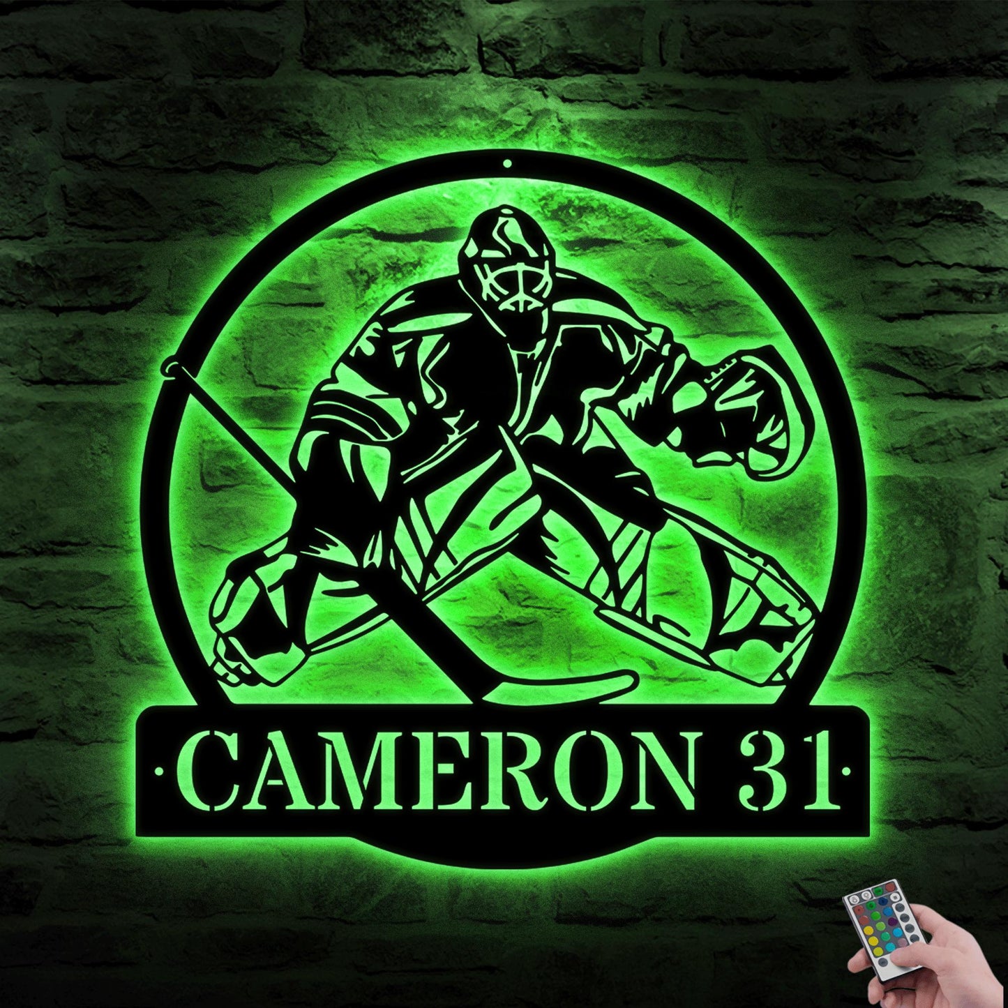 Custom Hockey Goalie LED Metal Wall Art – Personalized Hockey Name Sign, Sports Wall Decor, Man Cave or Game Room Sign, Gift for Dad