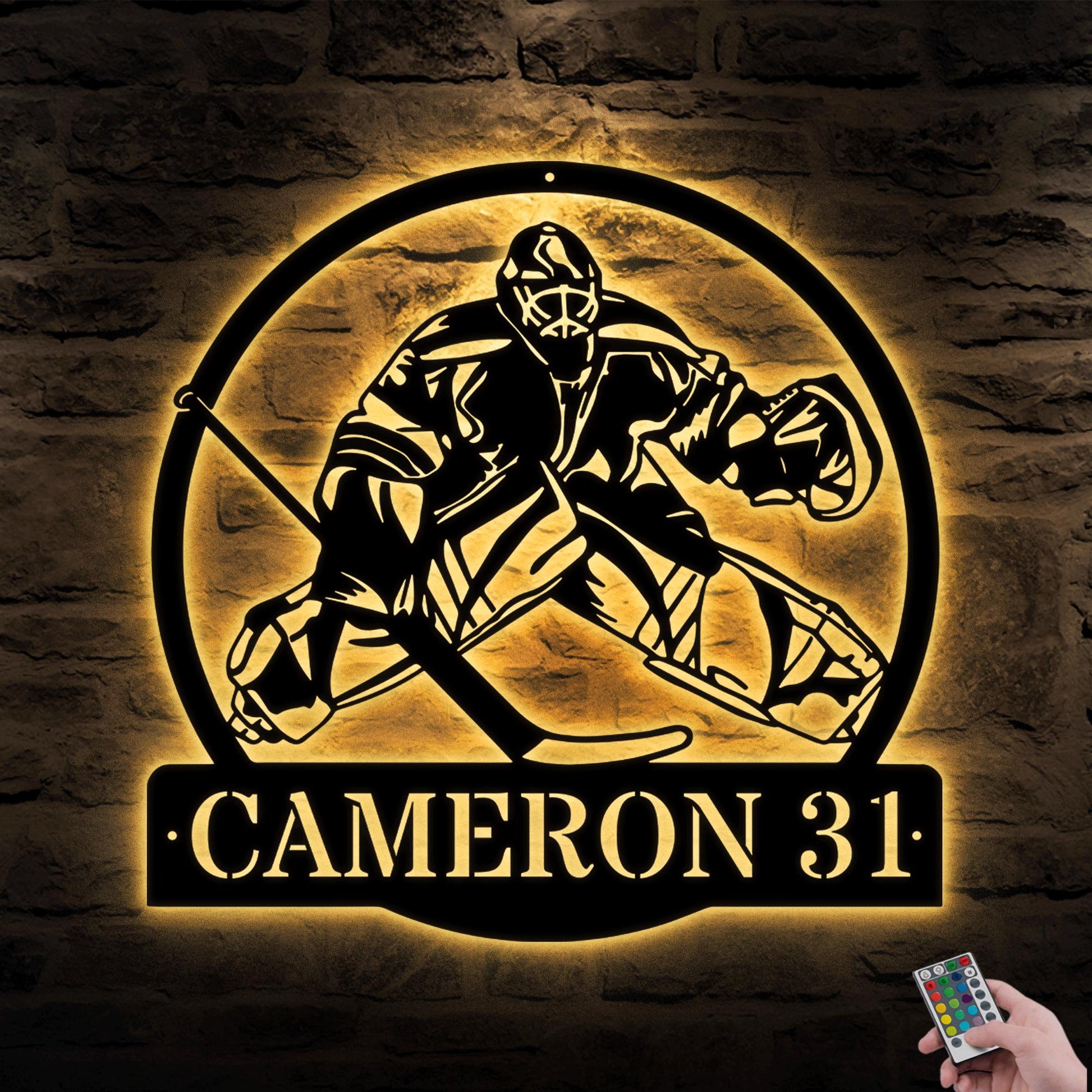 Custom Hockey Goalie LED Metal Wall Art – Personalized Hockey Name Sign, Sports Wall Decor, Man Cave or Game Room Sign, Gift for Dad