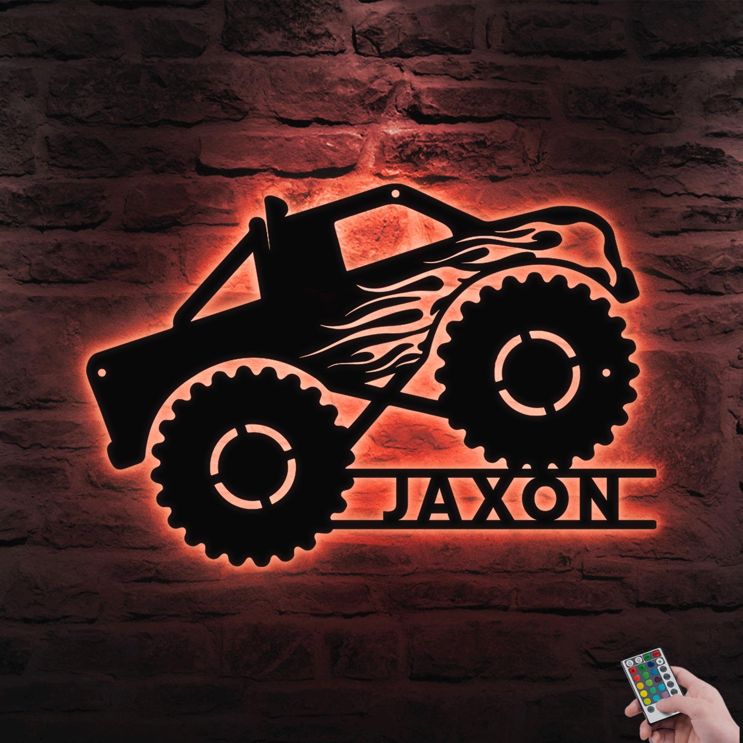 Personalized Monster Truck LED Metal Sign – Custom Nursery or Kids Room Wall Art, Fun Gift for Boys, Christmas or Birthday Present